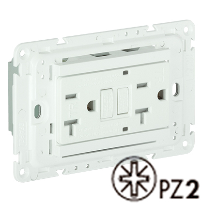 Toma Doble 2P+T 127V 20A GFCI con Protección - 3 Módulos